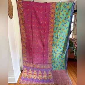 Vintage kantha quilt, twin cotton throw, boho beach blanket